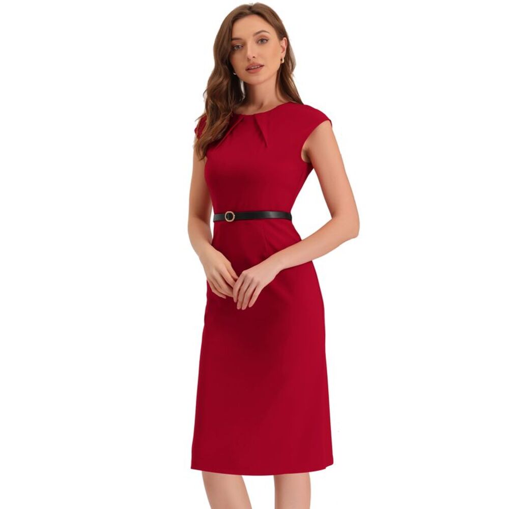 Offers open! Allegra K Red size small dress Cap Sleeve Belted Pencil Dress
